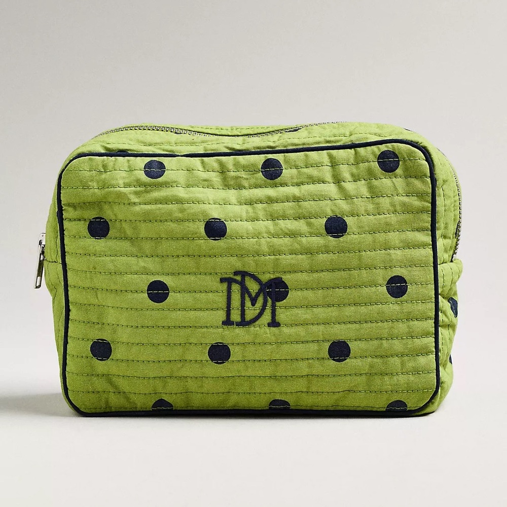 Green Polka Dot Cosmetic Bag with Navy Monogram